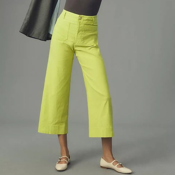 Anthropologie Pants - NEW Anthropologie Maeve 31T The Colette Cropped Wide-Leg Pants Chartreuse 31 T